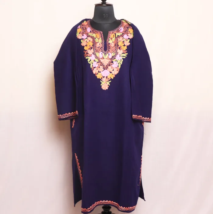 Navy Blue Cashmilon Winter Pheran | Feran Featuring Aari Embroidery - Meer Collection - Image 2