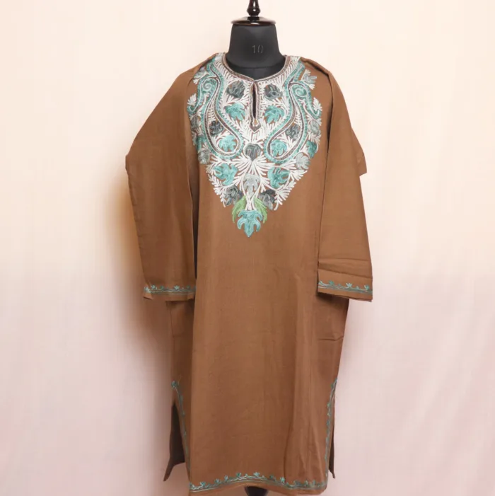 Stylish Brown Cashmilon Pheran | Feran with Aari Embroidery - Meer Collection - Image 2