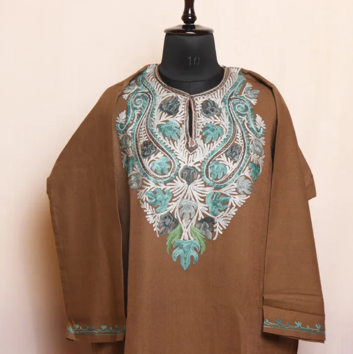 Stylish Brown Cashmilon Pheran | Feran with Aari Embroidery - Meer Collection