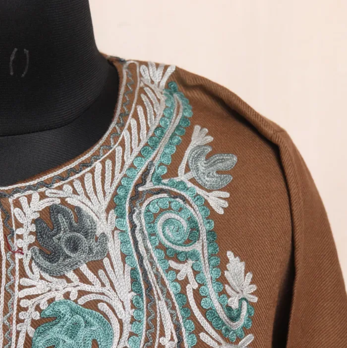 Stylish Brown Cashmilon Pheran | Feran with Aari Embroidery - Meer Collection - Image 3