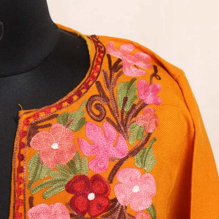 Mustard Aari Embroidered Cashmilon Pheran | Feran - Meer Collection - Image 3