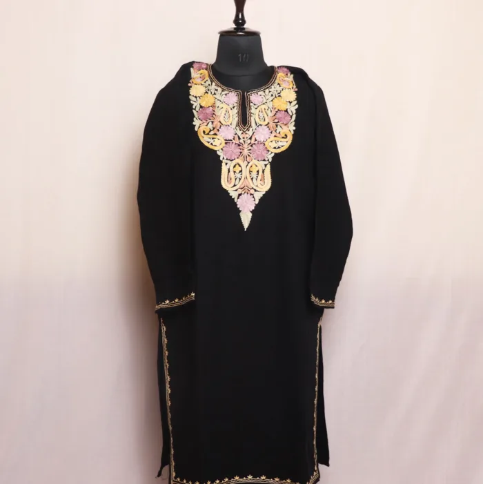 Black Cashmilon Pheran | Feran with Intricate Aari Details - Meer Collection - Image 2