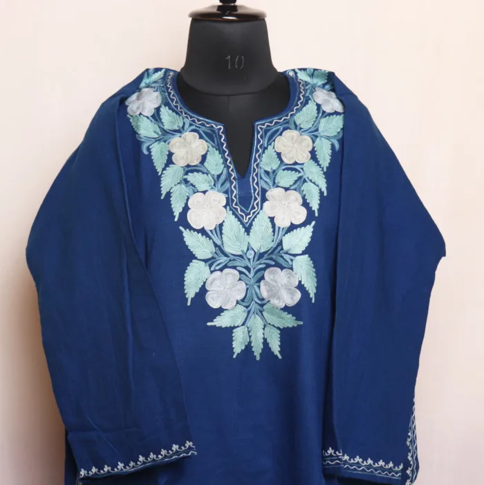 Blue Aari Embroidered Cashmilon Pheran | Feran for Winter - Meer Collection