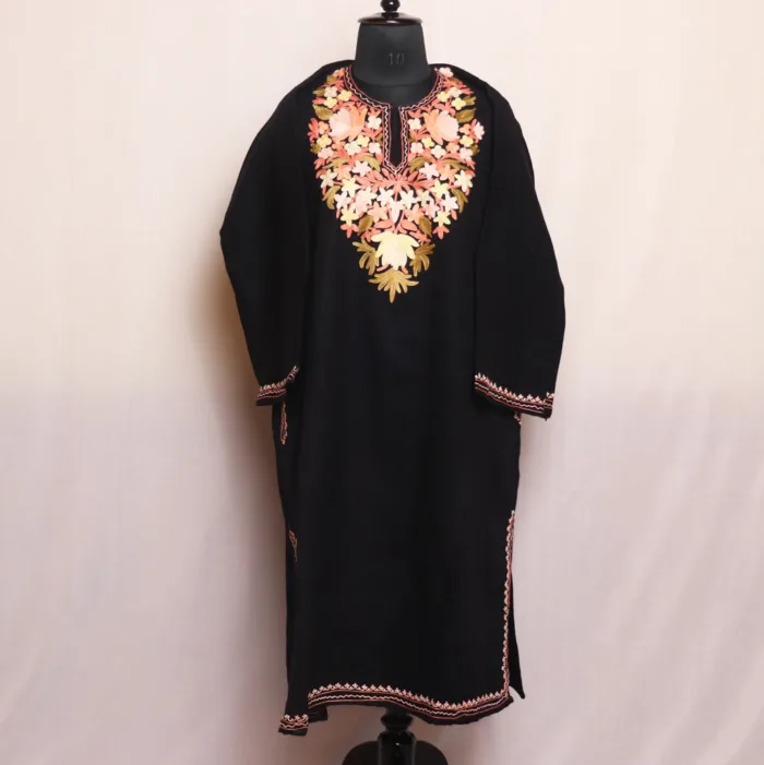 Beautifully Crafted Black Cashmilon Pheran | Feran with Aari Patterns - Meer Collection - Image 2