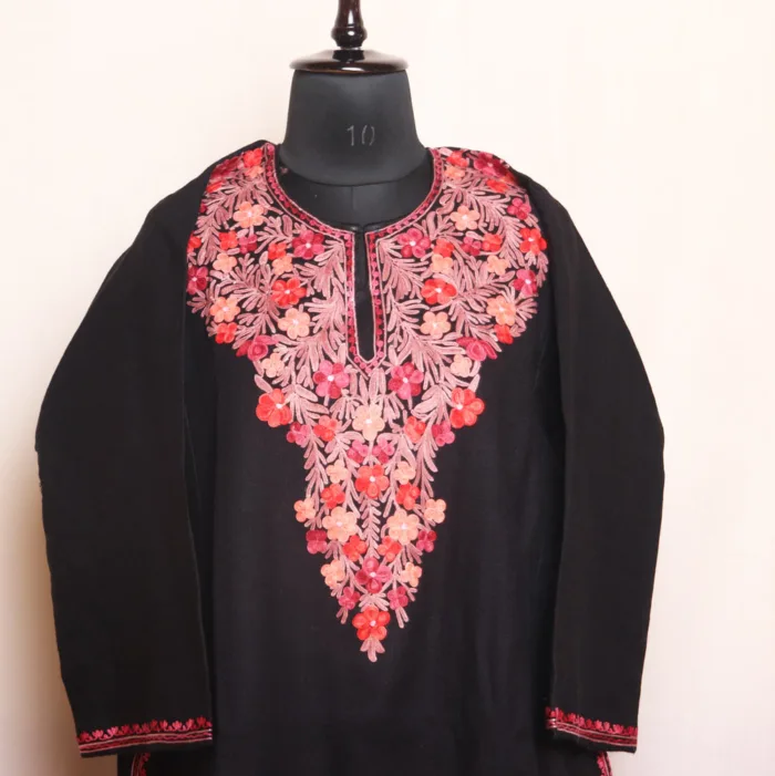 Comfortable and Stylish Black Cashmilon Pheran | Feran with Aari Design - Meer Collection