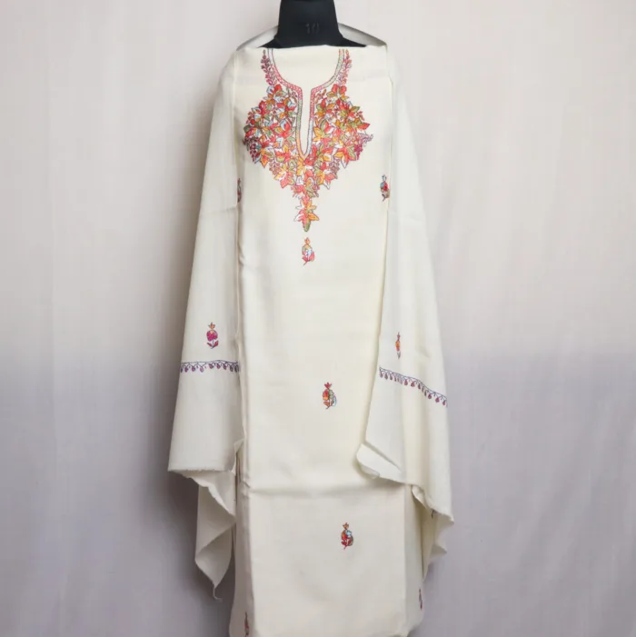 White Unstitched Suit with Hand Paper Embroidery - Bareen Collection