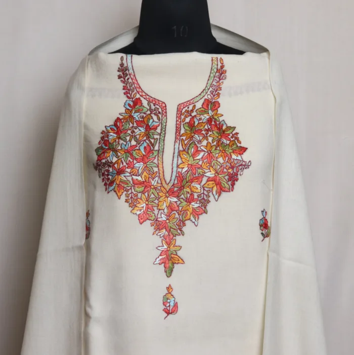 White Unstitched Suit with Hand Paper Embroidery - Bareen Collection - Image 2