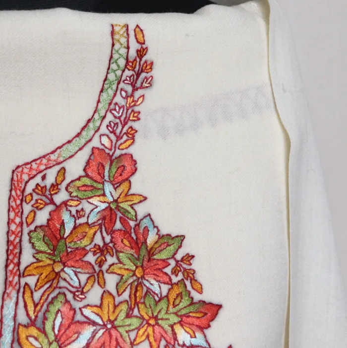 White Unstitched Suit with Hand Paper Embroidery - Bareen Collection - Image 3