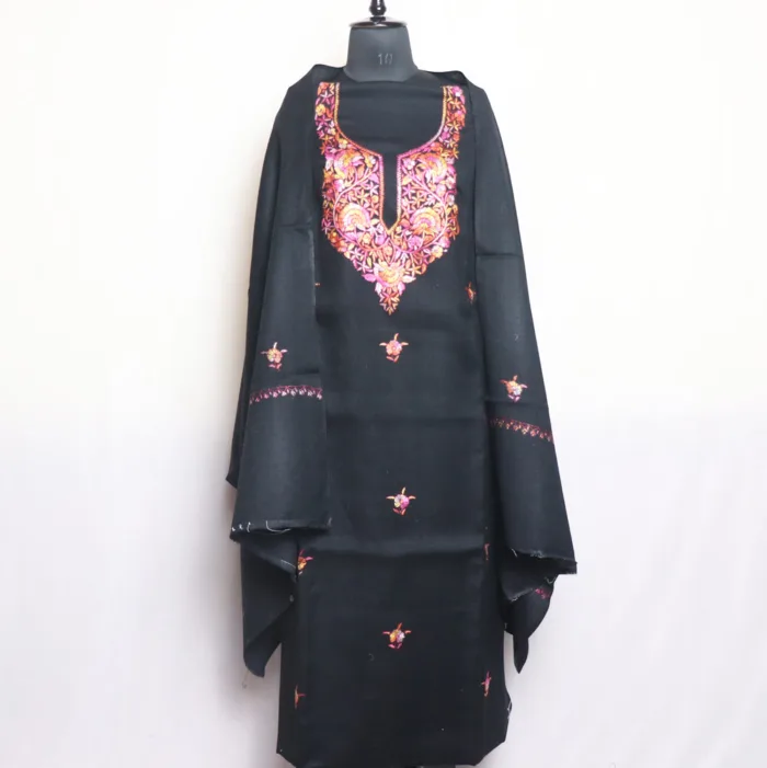 Black 3pc Woolen Suit with Hand Sozni Embroidery and Paper Machie Handwork - Bareen Collection