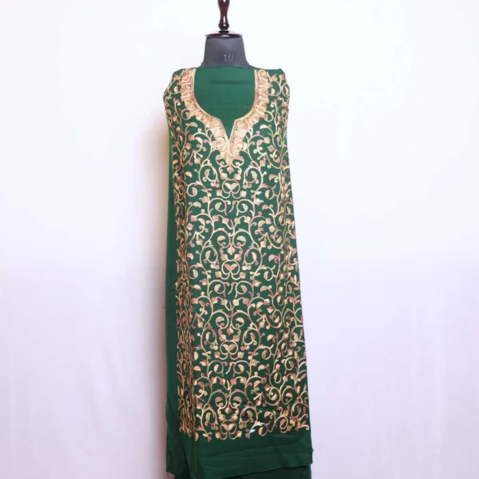 Dark Green Suit in Cashmilon with Aari Work - Libaas Collection