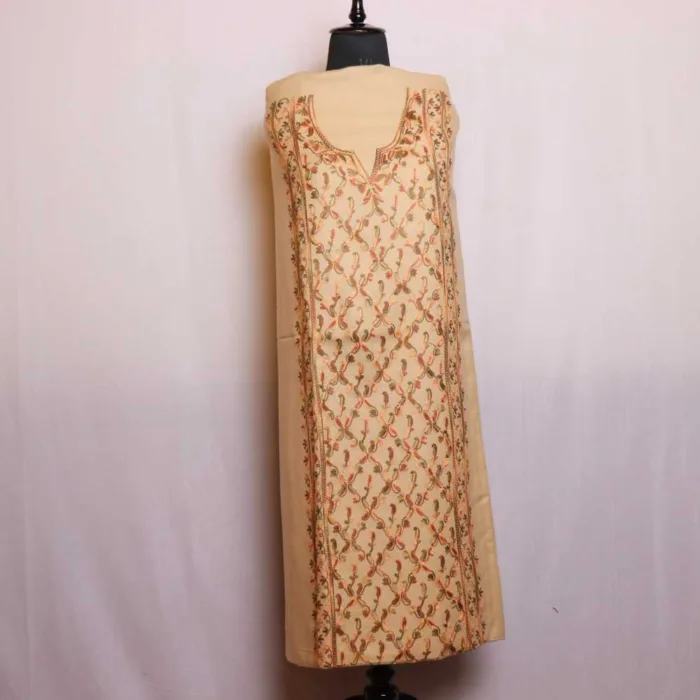 Beige Cashmilon Suit with Adorable Aari Embroidery - Libaas Collection