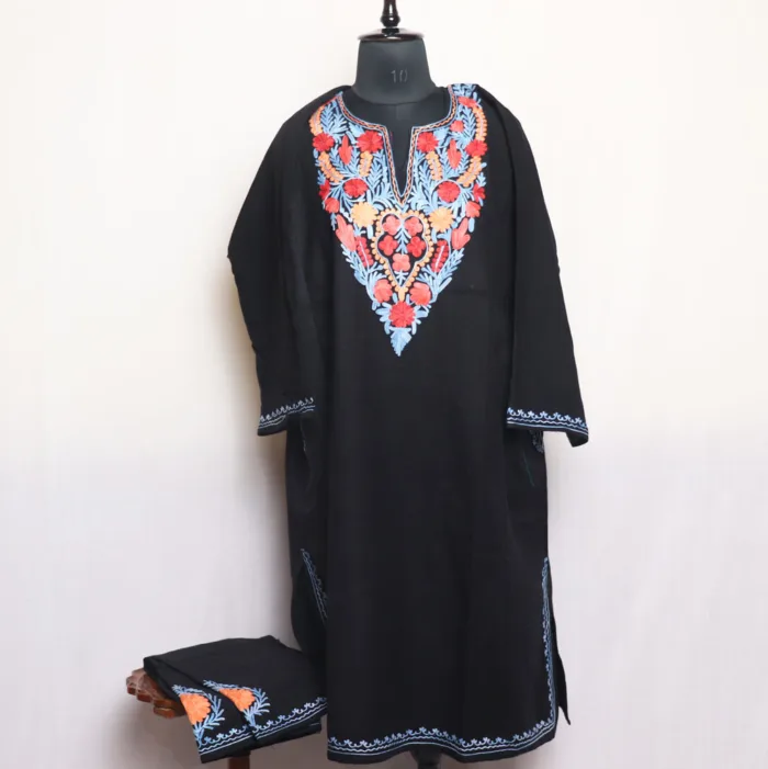 Elegant Black Cashmilon Pheran Set with Trouser and Aari Embroidery - Zarafshah Collection