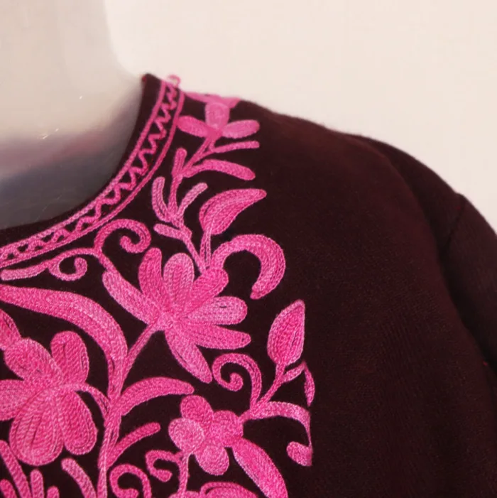 Maroon Girls Pheran with Aari Embroidery in Cashmilon Fabric - Meesha Collection ( 1-2y) - Image 3