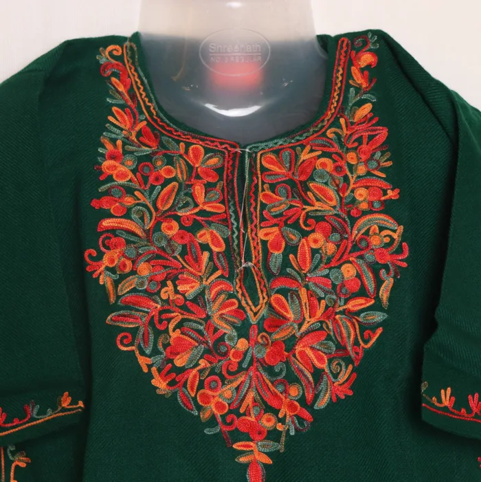 Green Cashmilon Girls Pheran with Elegent Aari Embroidery - Meesha Collection ( 1-2 y) - Image 2