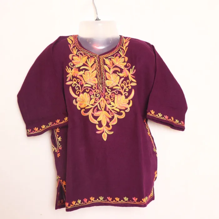 Magenta kashmiri Pheran in Cashmilon Fabric with Aari Embroidery - Meesha Collection ( 2-3y)