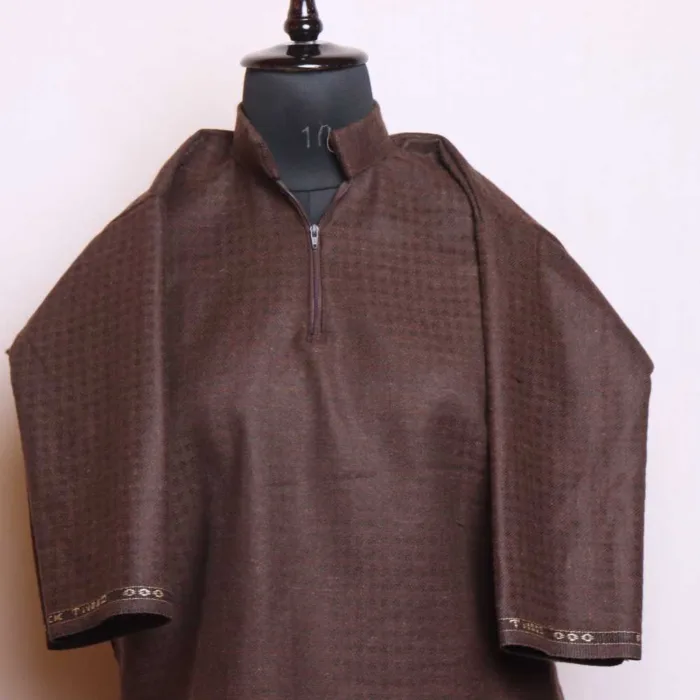 Dark Brown Box Pattern Boys Traditional Kashmiri Pheran (6-7) - Image 3