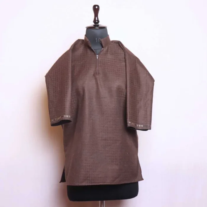 Dark Brown Box Pattern Boys Traditional Kashmiri Pheran (6-7)