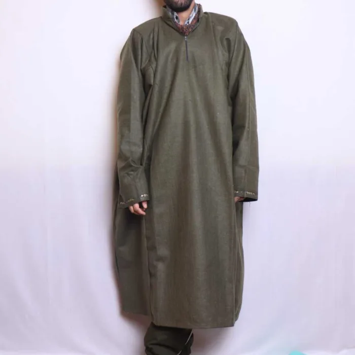 Green Plain Tweed Pheran | Feran, Pheran for Gents (L48,C64)- The Aqeel Collection