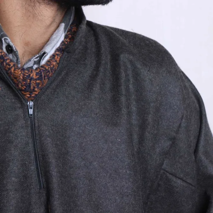 Charcoal Black Plain Tweed Pheran | Feran, Pheran for Gents (L49,C64)- The Aqeel Collection - Image 3