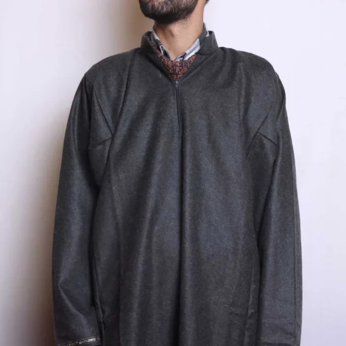 Charcoal Black Plain Tweed Pheran | Feran, Pheran for Gents (L49,C64)- The Aqeel Collection - Image 2