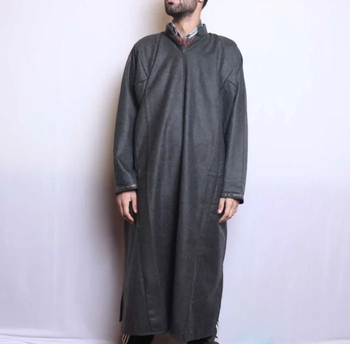 Charcoal Black Plain Tweed Pheran | Feran, Pheran for Gents (L49,C64)- The Aqeel Collection