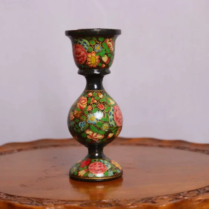 Handcrafted Paper Mache Candle Stand with Kashmiri Floral Art