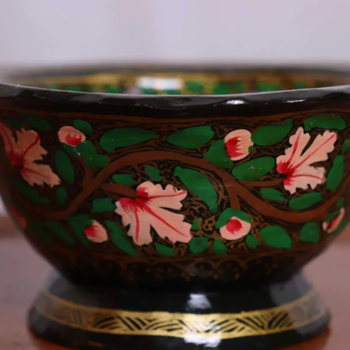 Traditional Hand-Painted Paper Mache Bowl with Elegant Patterns - Image 2