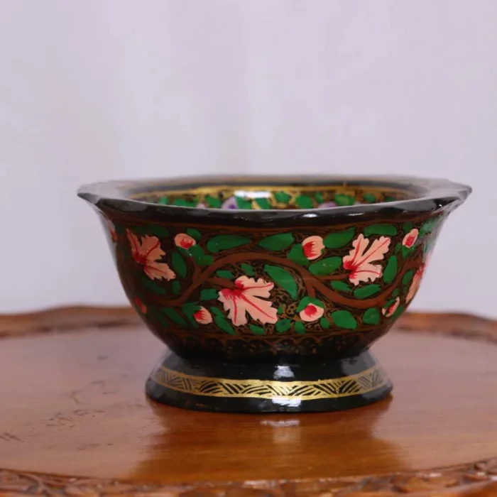 Traditional Hand-Painted Paper Mache Bowl with Elegant Patterns