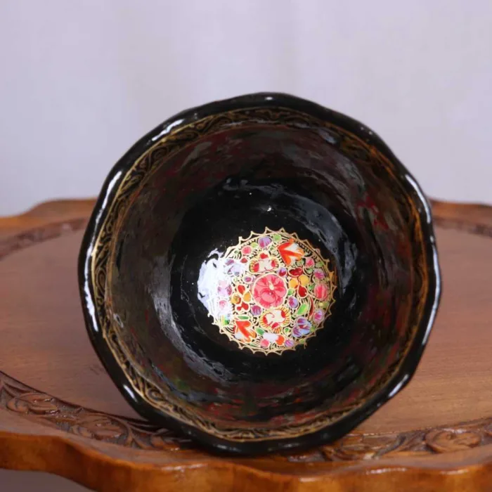 Handcrafted Paper Mache Bowl with Vibrant Floral Design - Image 3