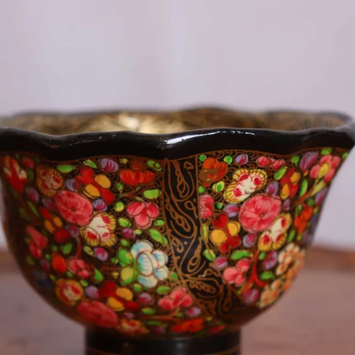 Handcrafted Paper Mache Bowl with Vibrant Floral Design - Image 2