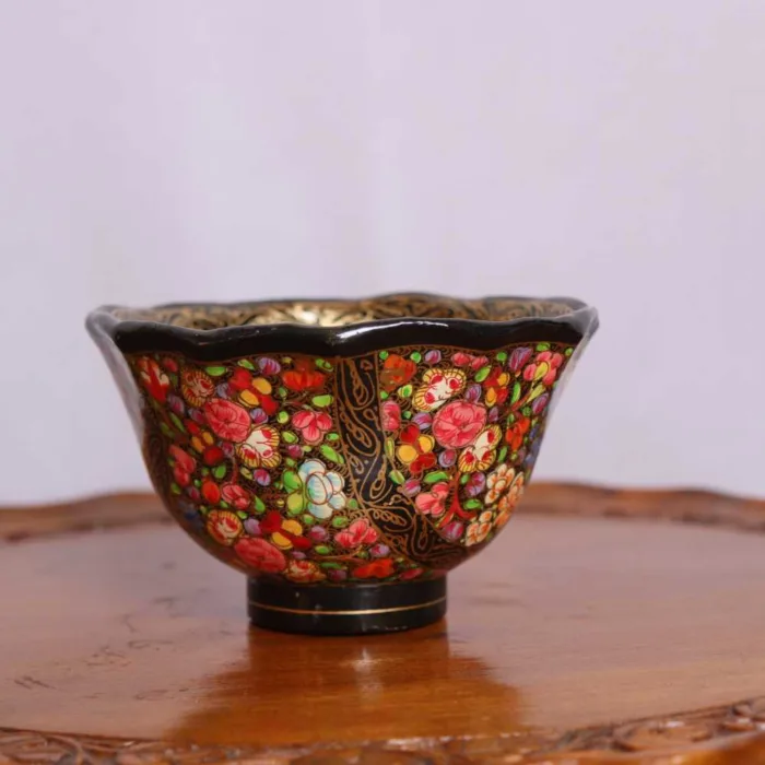 Handcrafted Paper Mache Bowl with Vibrant Floral Design