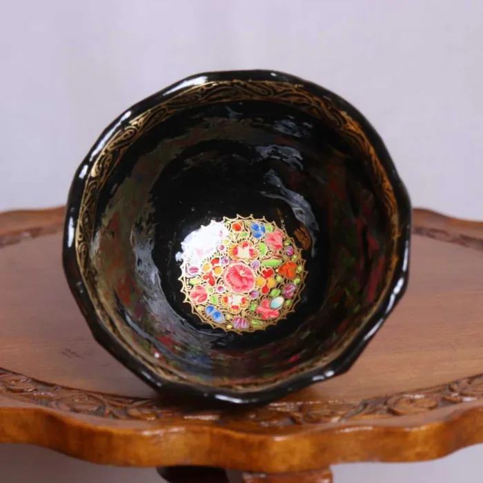 Exquisite Paper Mache Bowl with Traditional Kashmiri Artwork - Image 3