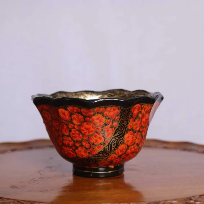 Exquisite Paper Mache Bowl with Traditional Kashmiri Artwork