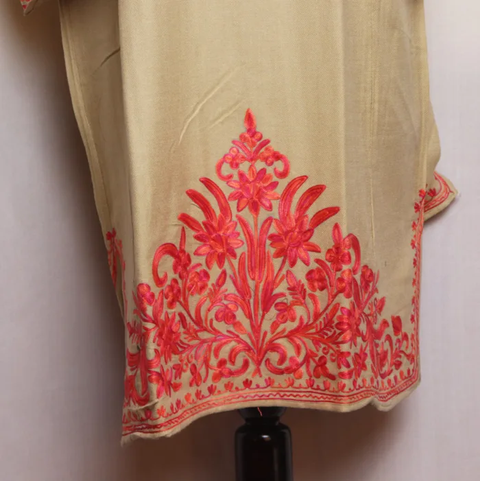 Sophisticated Beige Cashmilon Pheran with Heavy damaan Aari Work - Zikr Collection - Image 4