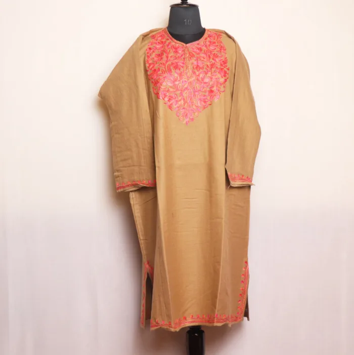 Beige Cashmilon Pheran with Detailed Aari Embroidery - Zikr Collection - Image 2