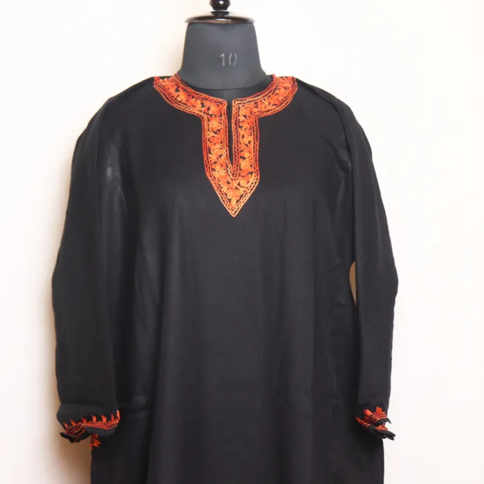 Black Cashmilon Pheran with Heavy Aari Work on Damaan - Zikr Collection - Image 2