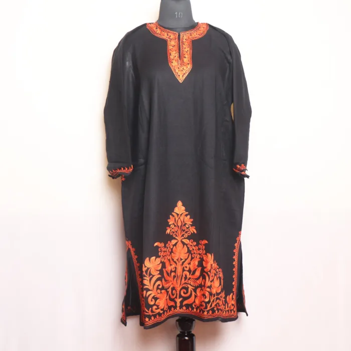 Black Cashmilon Pheran with Heavy Aari Work on Damaan - Zikr Collection