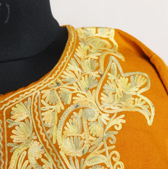 Stunning Mustard Aari Embroidered Cashmilon Pheran | Zikar-E-Jazbaat - Image 3