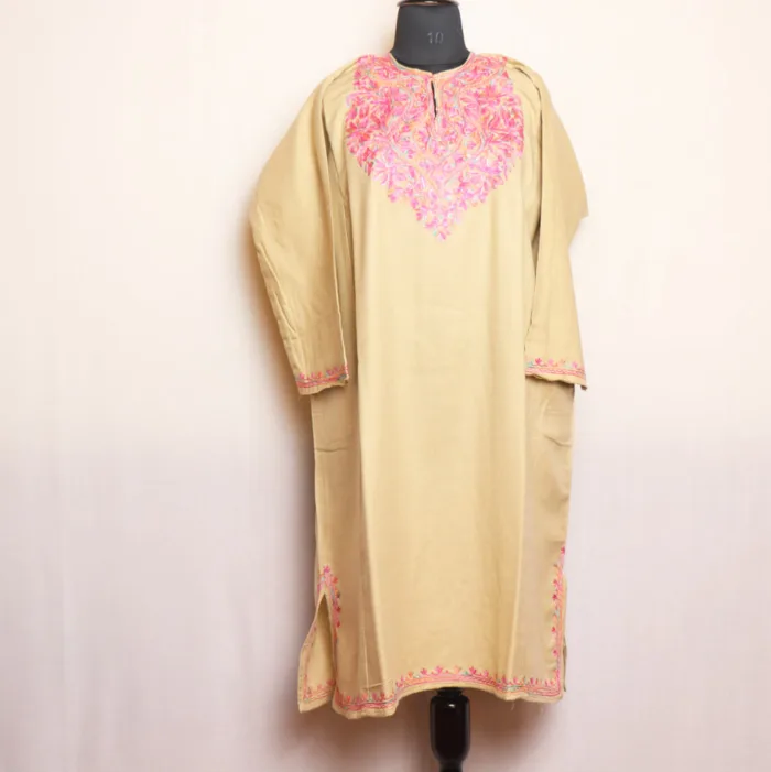 Beige Aari Work Cashmilon Pheran with Timeless Style | Ziikar-E-Jazbaat Collection - Image 2