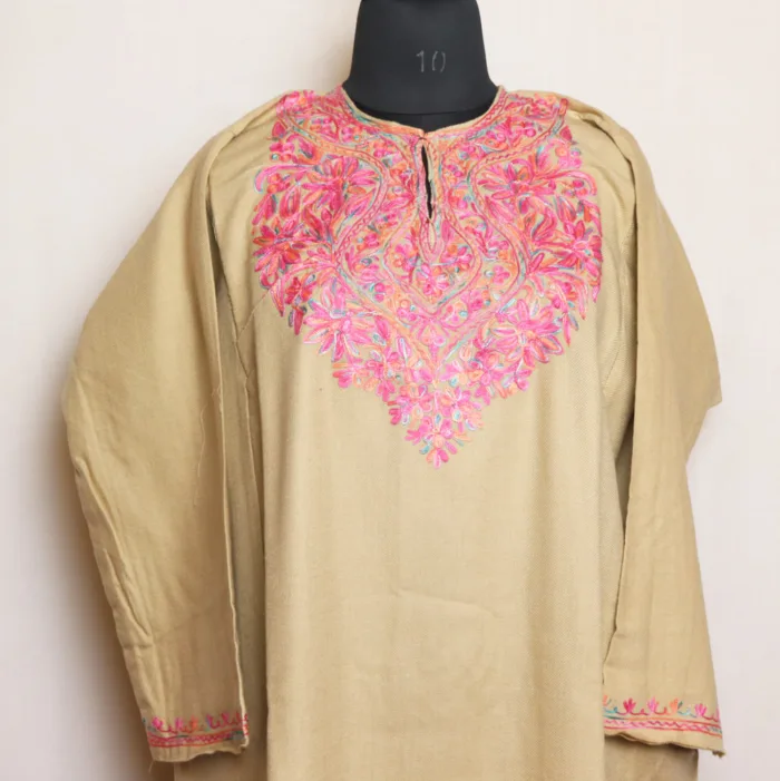 Beige Aari Work Cashmilon Pheran with Timeless Style | Ziikar-E-Jazbaat Collection