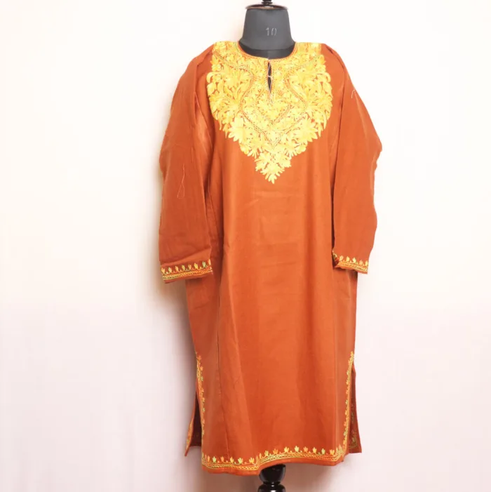 Soft Brown Cashmilon Pheran with Aari Details | Zikar-E-Jazbaat Collection - Image 2