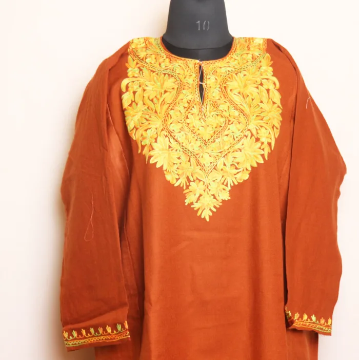 Soft Brown Cashmilon Pheran with Aari Details | Zikar-E-Jazbaat Collection