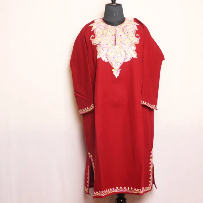 Maroon Aari Embroidered Cashmilon Pheran | Zikar-E-Jazbaat Collection - Image 2