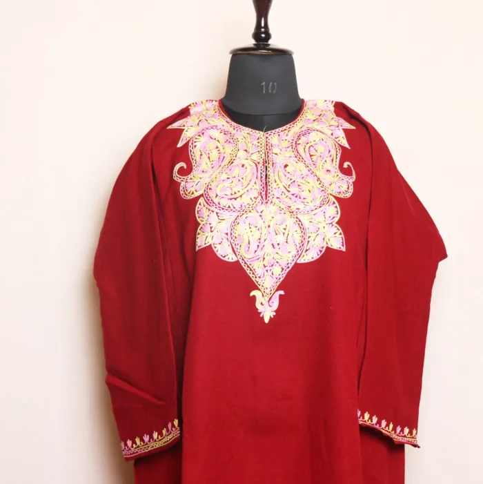 Maroon Aari Embroidered Cashmilon Pheran | Zikar-E-Jazbaat Collection