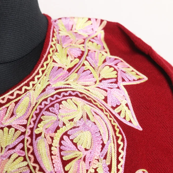 Maroon Aari Embroidered Cashmilon Pheran | Zikar-E-Jazbaat Collection - Image 3