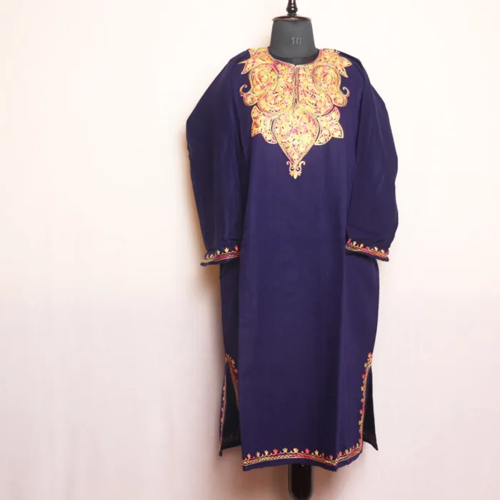 Kashmiri Aari Embroidered Navy Blue Cashmilon Pheran | Zikar-E-Jazbaat Cashmilon Collection - Image 2