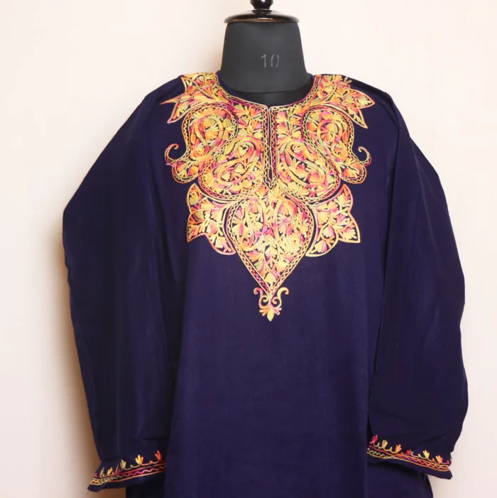 Kashmiri Aari Embroidered Navy Blue Cashmilon Pheran | Zikar-E-Jazbaat Cashmilon Collection