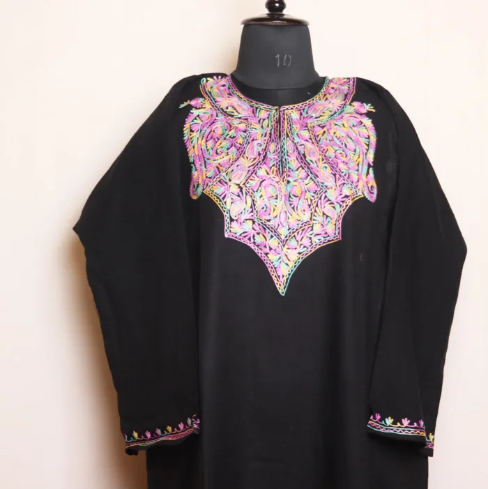 Kashmiri Black Aari Embroidered Cashmilon Pheran | Zikar-E-Jazbaat Cashmilon Collection