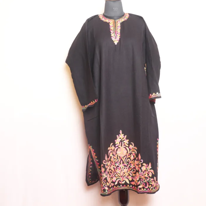 Black Kashmiri Heavy Damaan Aari Embroidered Cashmilon Pheran | Zikar-E-Jazbaat Cashmilon Collection