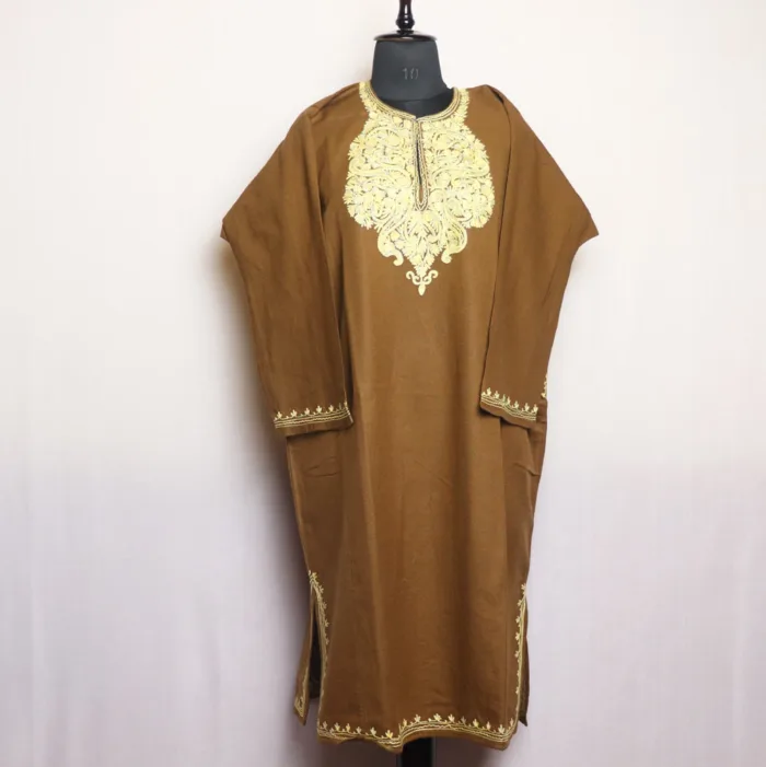 Chocolate Brown Cashmilon Pheran in Aari Embroidery | Gul-Hawal Collection - Image 2